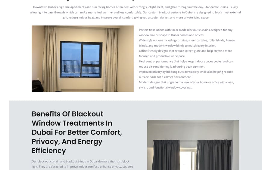 Blinds & Curtains website section