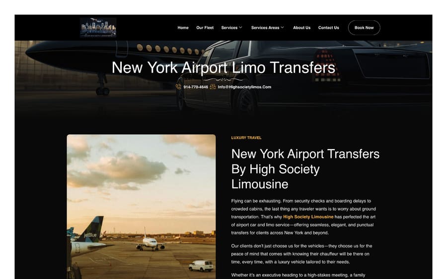 High Society Limousine website section