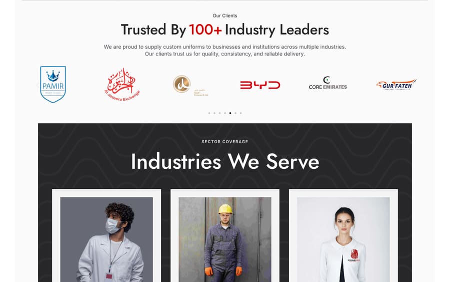 Prime Fit Uniform website section