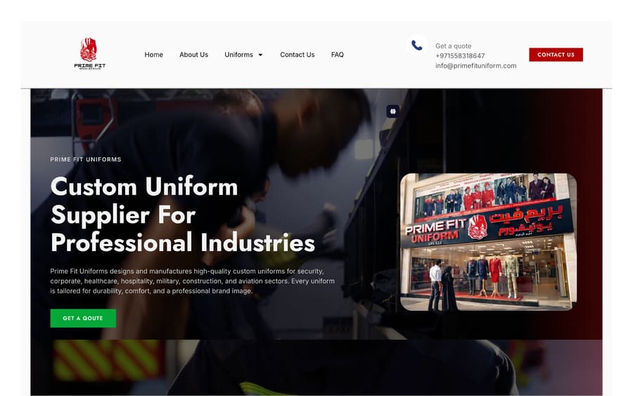 Prime Fit Uniform website built by Digital Fawz