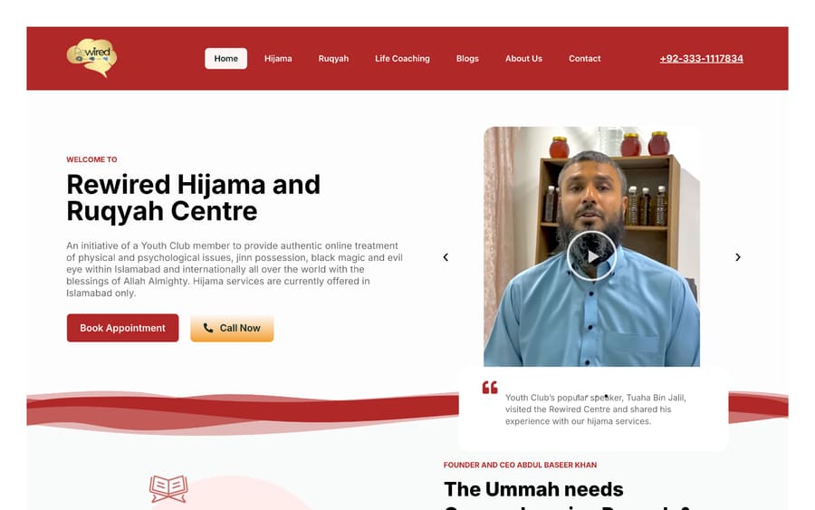 Rewired Hijama & Ruqyah Centre website built by Digital Fawz