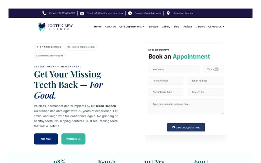 Tooth Crew Clinic website built by Digital Fawz