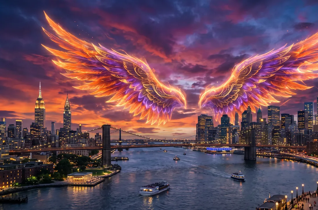 New York skyline with the Digital Fawz wing motif
